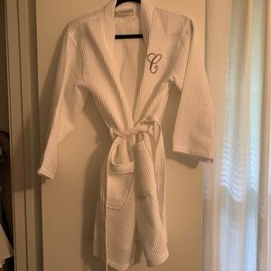 White waffle robe with “C” monogram